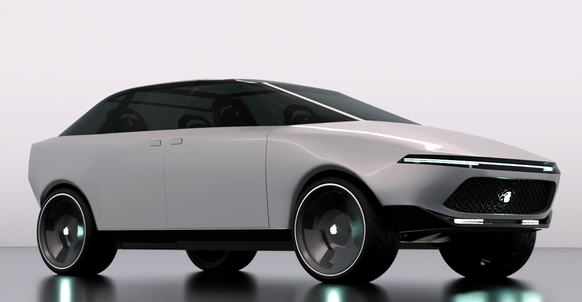 L'immagine mostra il render della Apple Car, realizzato dalla società americana Vanarama.