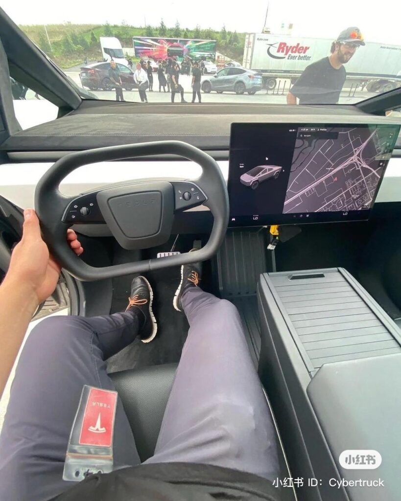 The photo shows the exclusive interior of the highly anticipated Tesla Cybertruck electric pick up.