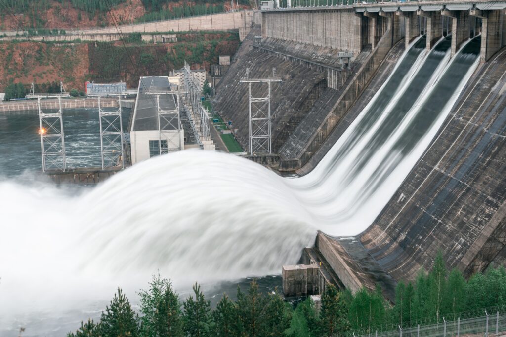 Water flow discharged by a hydroelectric power plant.