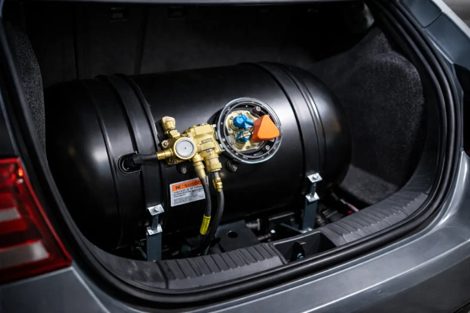 Impianto GPL omologato con valvola di sicurezza installato nel bagagliaio del veicolo